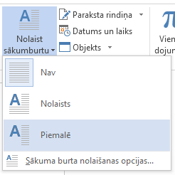 Izvēlnē Nolaistais sākumburts izvēlieties Piemalē, lai sākumburts būtu nolaists piemalē, nevis rindkopā.