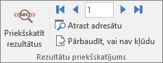 Grupa Rezultātu priekšskatījums cilnē Sūtījumi programmā Word.