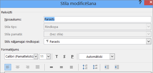 Word stila modificēšanas formāts