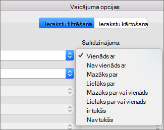 Click the Comparison options you want to set