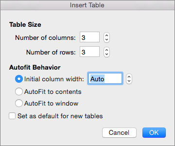 Tabulas ievietošana programmā Word darbam ar Mac | Microsoft Support