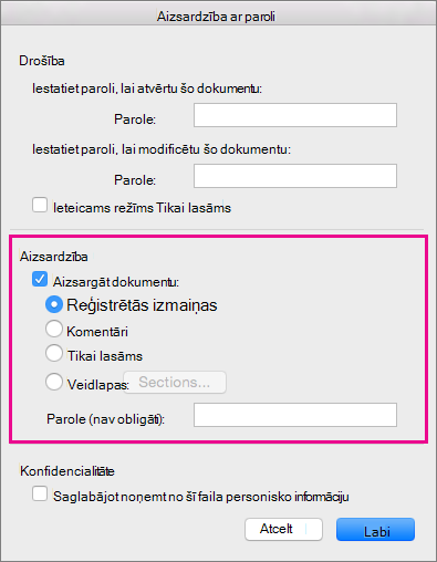 Protection section is highlighted