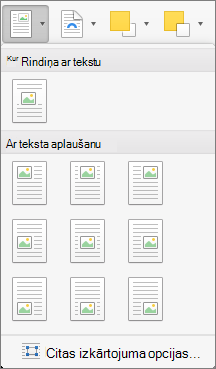 Izvēlnē Pozīcija atlasiet atlasītā attēla vai zīmētā objekta pozīciju attiecībā pret apkārtējo tekstu.