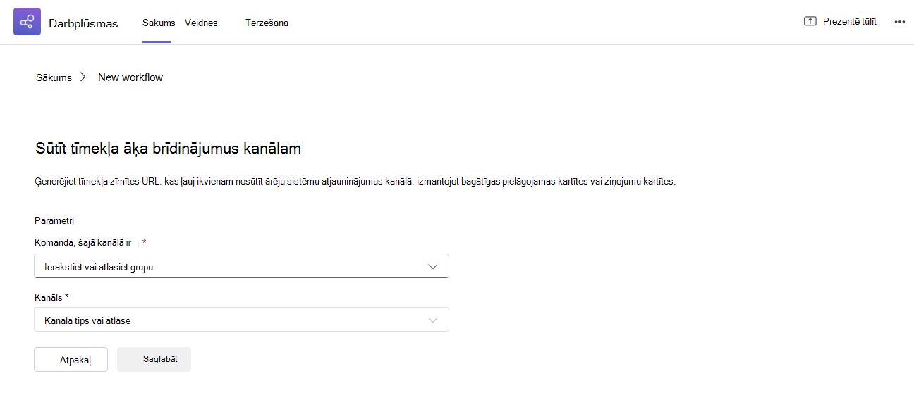 Tīmekļa āķa veidne nosūtīšanai uz kanālu