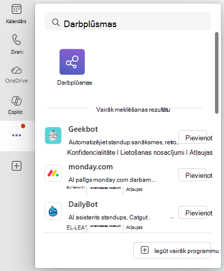 Darbplūsmas citu programmu skatā