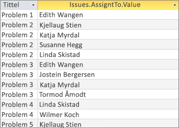 Resultater for felt med flere verdier ved hjelp av <Feltnavn>. Verdi