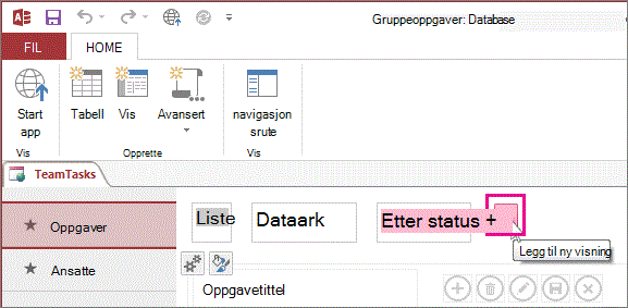 Knappen Legg til ny visning i en Access-app.
