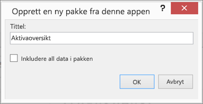 dialogboksen Opprette ny pakke fra denne appen