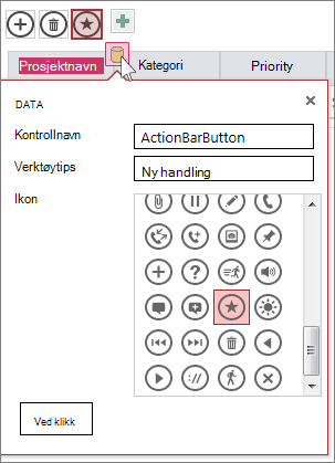 Dialogboksen Data for en egendefinert handling i et nettdataark