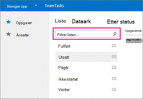 Et søkefelt i en sammendragsvisning.