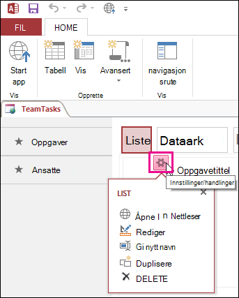 Visningsinnstillinger/Handlinger-knappen