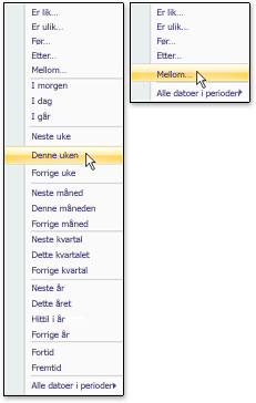 Lister over vanlige filtre for langt og kort datoformat