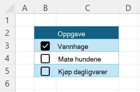 En kort liste over gjøremål med avmerkingsbokser ved siden av dem