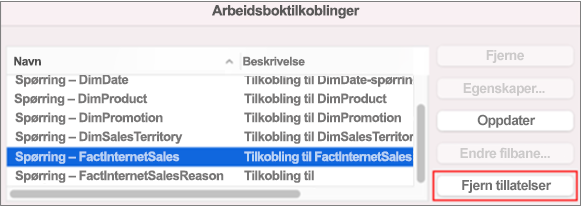 Fjerne lagret legitimasjon for en datatilkobling på Mac