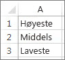 Eksempel på egendefinert liste