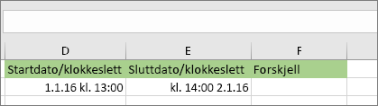 Startdato 01.01.16 1.00 PM; Sluttdato 02.01.16 14.00 PM