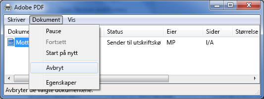 Klikk Avbryt i Dokument-menyen.