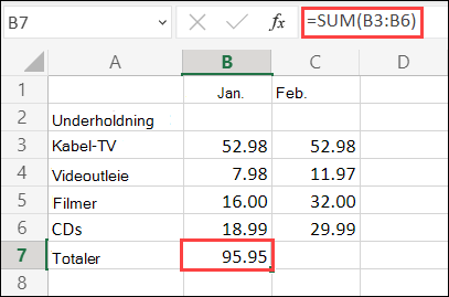 Autosummer-formelen i Excel for nettet