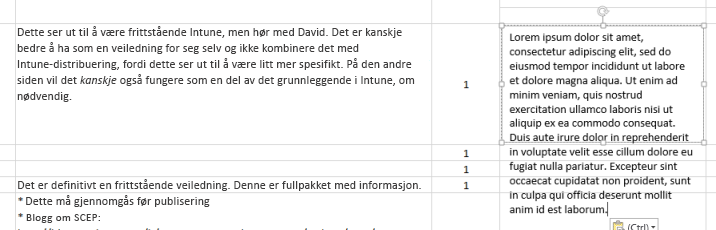 Den nye teksten limes inn i tekstboksen.