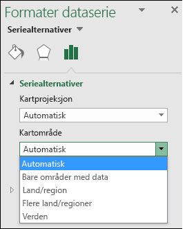 Alternativer for kartområde i Excel