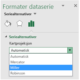 Projeksjonsalternativer for Excel-kartdiagram