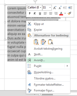 Klikk Avsnitt på hurtigmenyen.