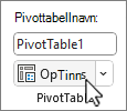 Knappen Alternativer for pivottabell