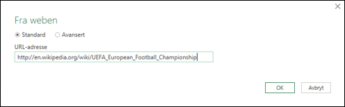 > dialogboksen URL-adresse for Power Query fra webinndata >