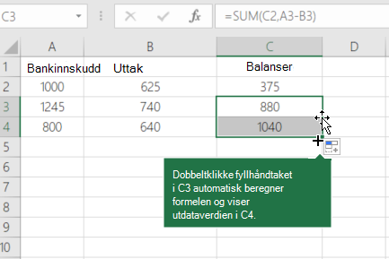 Eksempel på beregning av en løpende saldo