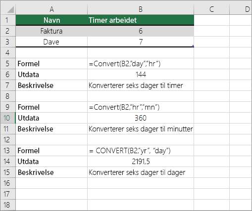 Eksempel: Konverter mellom tidsenheter