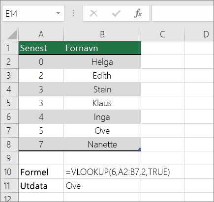 Et eksempel på FINN.RAD-formel som ser etter et omtrentlig samsvar