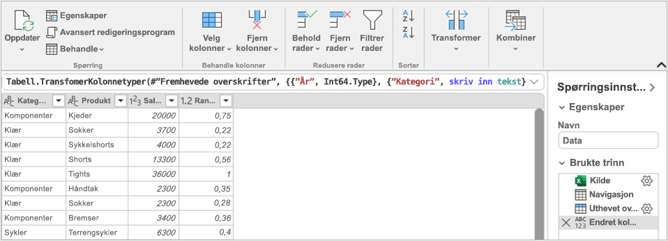 Redigeringsprogrammet for spørring i Power Query