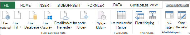 Båndet i Excel 2013 Power Query