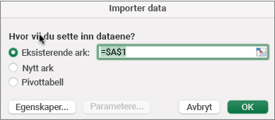 Dialogboksen Importer data som brukes til å finne dataene