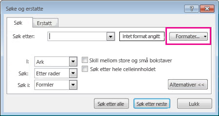 Søk, dialogboks