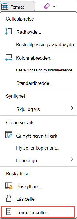 formater celler for Excel