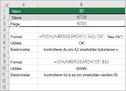 Eksempler på HVIS, ERTALL og SØK