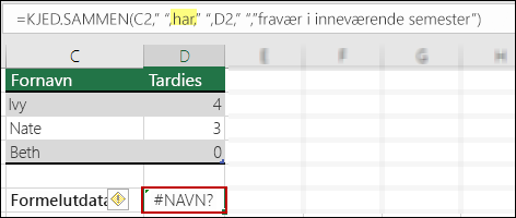 #NAME?-feil forårsaket av manglende doble anførselstegn i tekstverdier