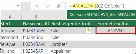 #NAME?-feil forårsaket av en skrivefeil i syntaks