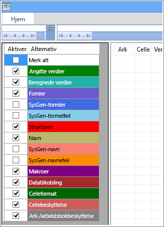 Alternativer for regnearksammenligning