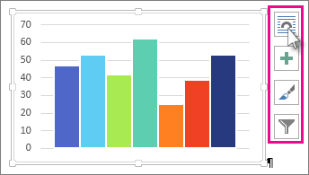 Bilde av et Excel-diagram limt inn i et Word-dokument og fire oppsettknapper