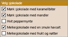 Eksempel på avmerkingsbokser