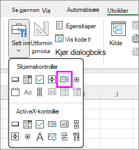Skjemakontrollknappen for listeboks