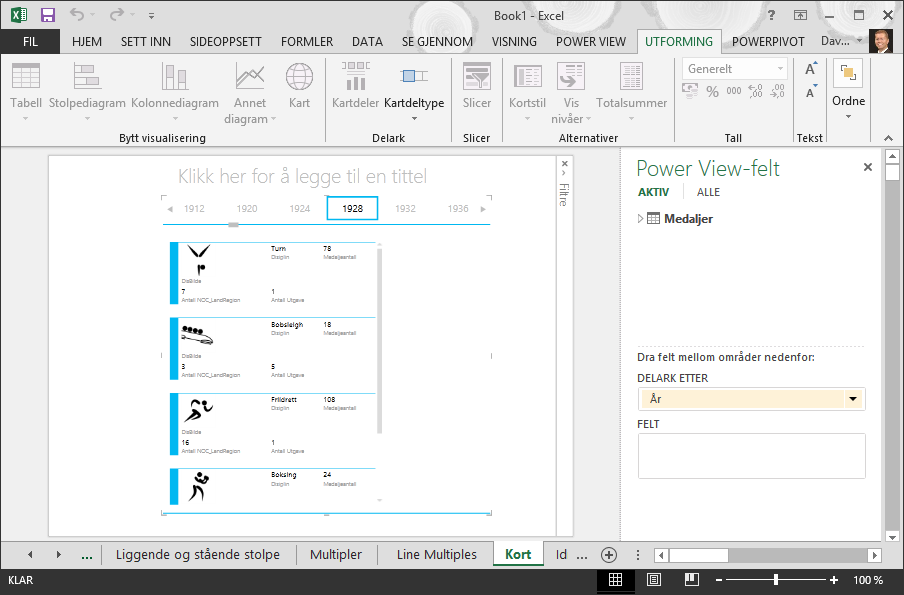 beholderen TILE BY (SIDE VED SIDE-METODE) i en Power View-rapport