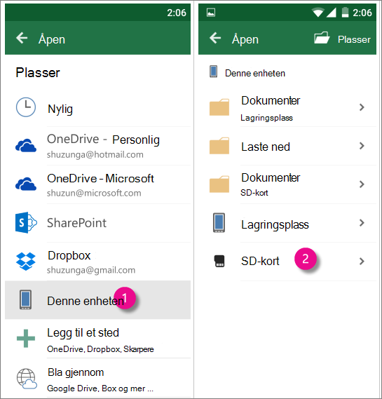 Office for Android SD-kort