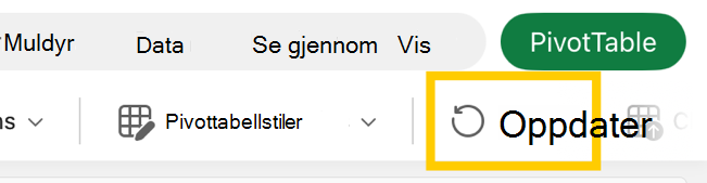 Oppdateringsknapp for pivottabell på båndet på iPad.