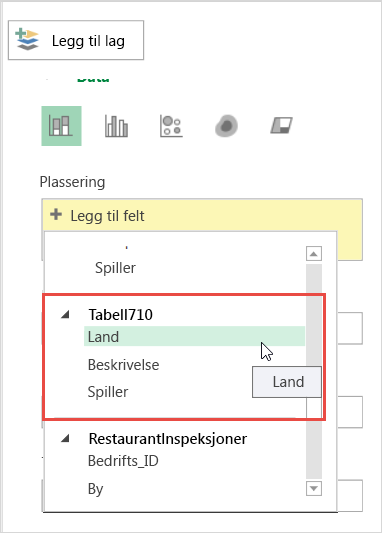 Legg til plassering i Lag-ruten