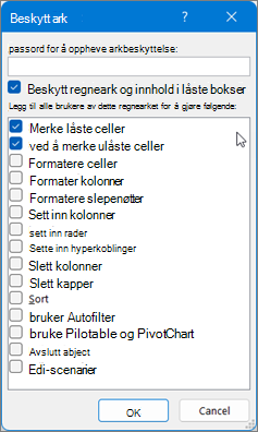 Dialogboksen Beskytt ark
