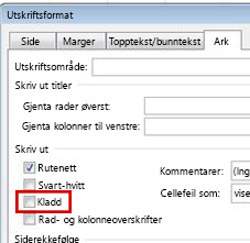 Kategorien Ark i dialogboksen Utskriftsformat