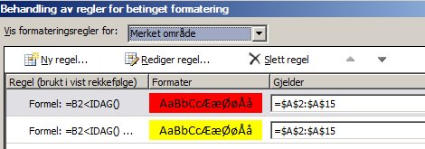 Regler for betinget formatering